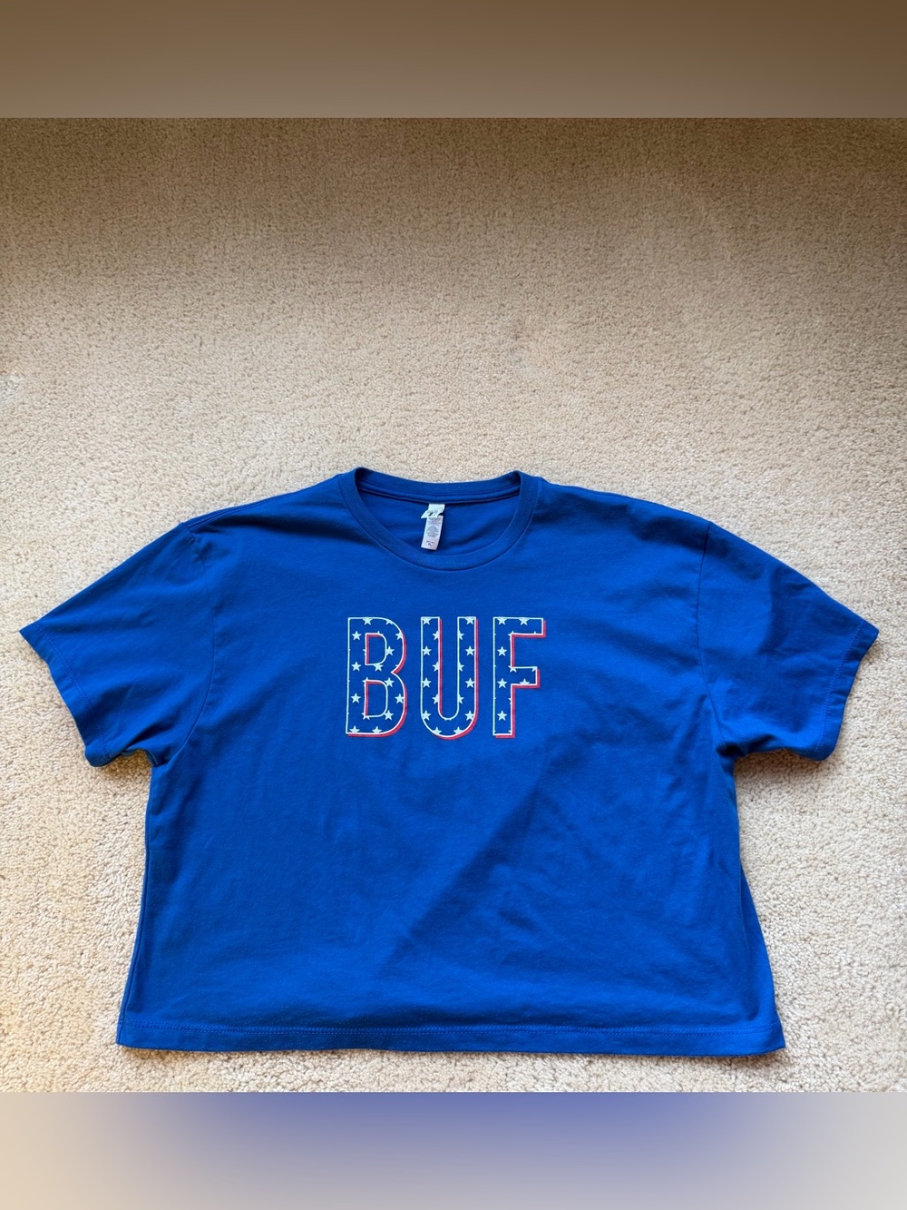 Ideal T Buffalo Bills Womenโs Blue โBUFโ Crop Top T Shirt - Size XL - VGUC